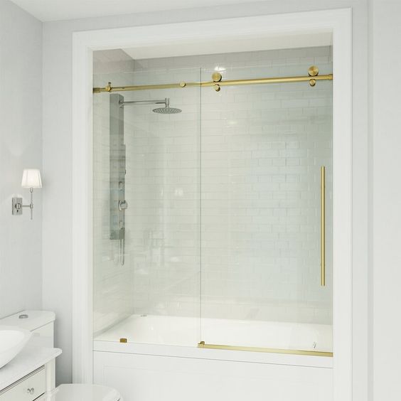 Phòng tắm kính cửa lùa 10*30 mạ vàng
