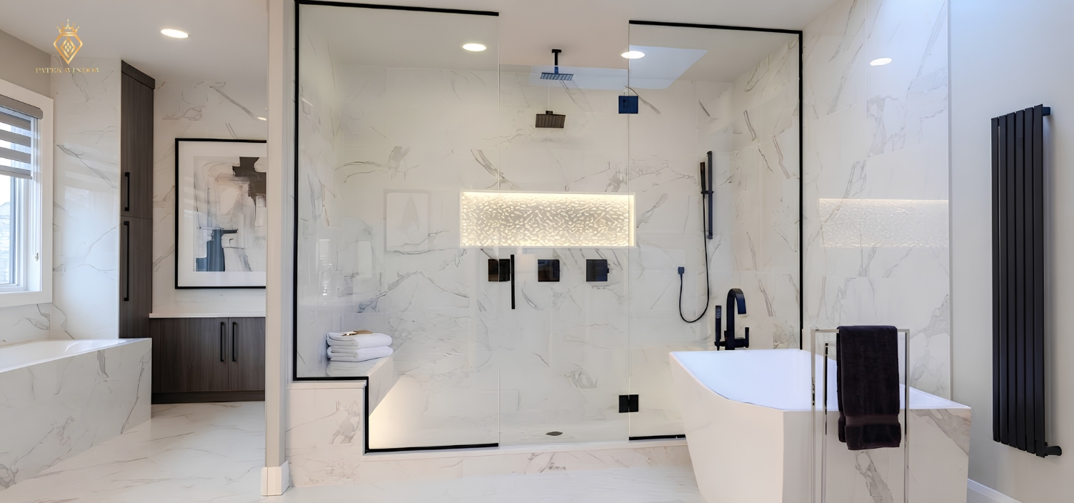 Cabin phòng tắm kính 180 độ – Phụ kiện màu đen